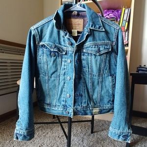 Wool blend lined cropped vintage denim jacket